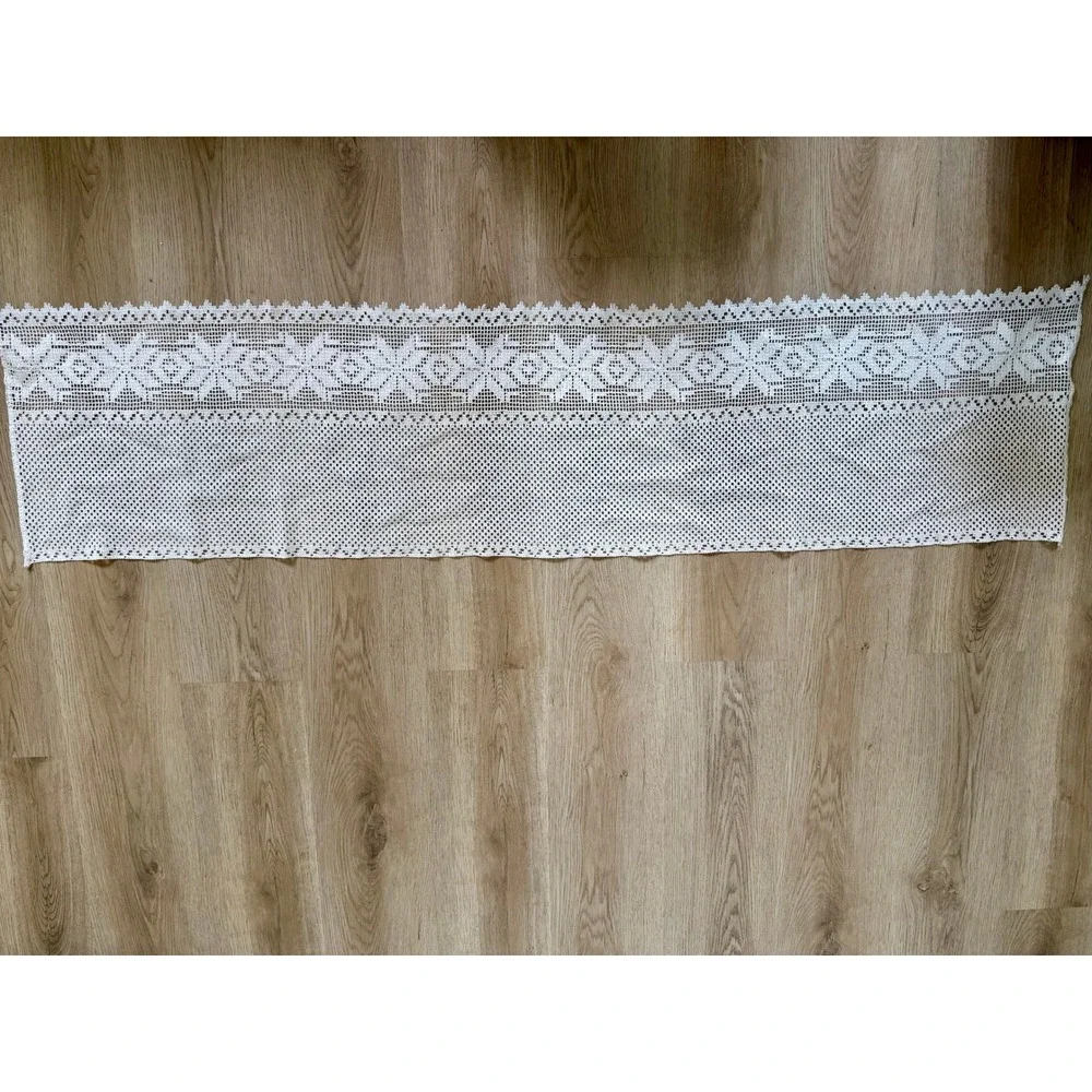 Vintage White Crochet Lace Table Runner Snowflake Star Pattern Valance 59x14.5